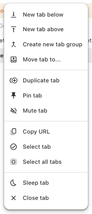 Tab context menu